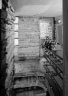 [Picture of Fallingwater second floor stair landing, black & white]